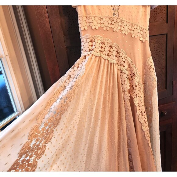 Free People Bali Keely Embroidered Dots Lace Chiffon BoHo Maxi Dress Sz XS - NWT - Picture 9 of 11